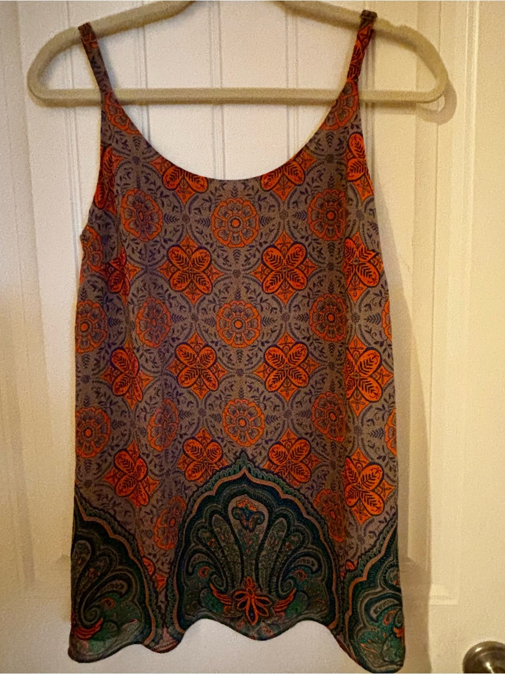 CAbi Orange and Teal Floral-Print Camisole